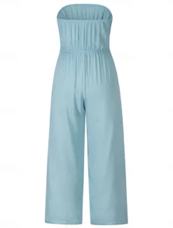 New Women's Normal Jumpsuit Streetwear Solid Color Sleeveless Strapless Lace up Backless Street Daily Regular Fit White Green Apricot Summer Women Jumpsuits