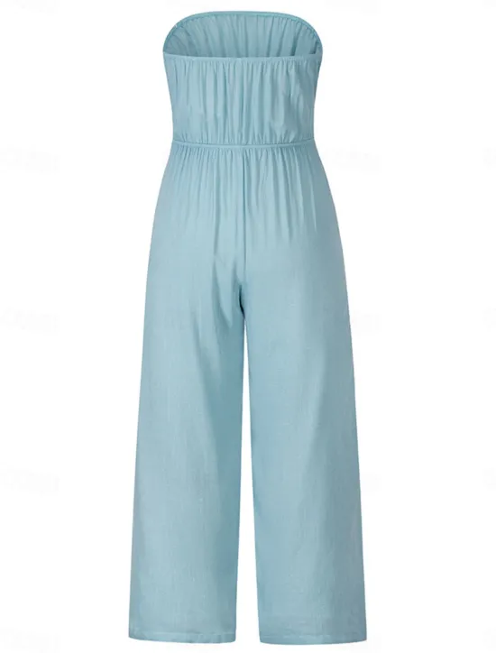 New Women's Normal Jumpsuit Streetwear Solid Color Sleeveless Strapless Lace up Backless Street Daily Regular Fit White Green Apricot Summer Women Jumpsuits
