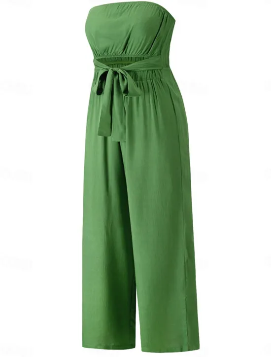 New Women's Normal Jumpsuit Streetwear Solid Color Sleeveless Strapless Lace up Backless Street Daily Regular Fit White Green Apricot Summer Women Jumpsuits