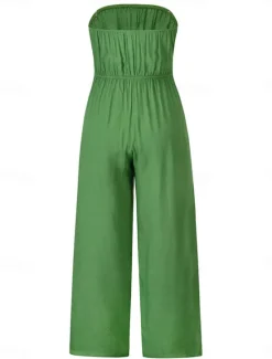 New Women's Normal Jumpsuit Streetwear Solid Color Sleeveless Strapless Lace up Backless Street Daily Regular Fit White Green Apricot Summer Women Jumpsuits