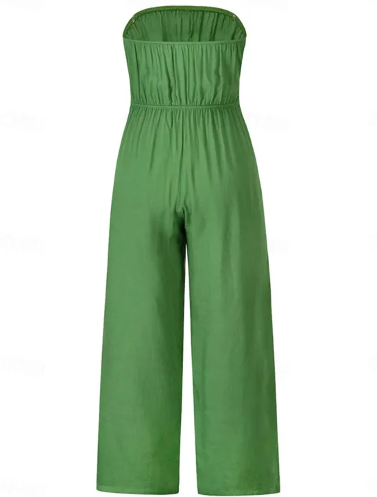 New Women's Normal Jumpsuit Streetwear Solid Color Sleeveless Strapless Lace up Backless Street Daily Regular Fit White Green Apricot Summer Women Jumpsuits