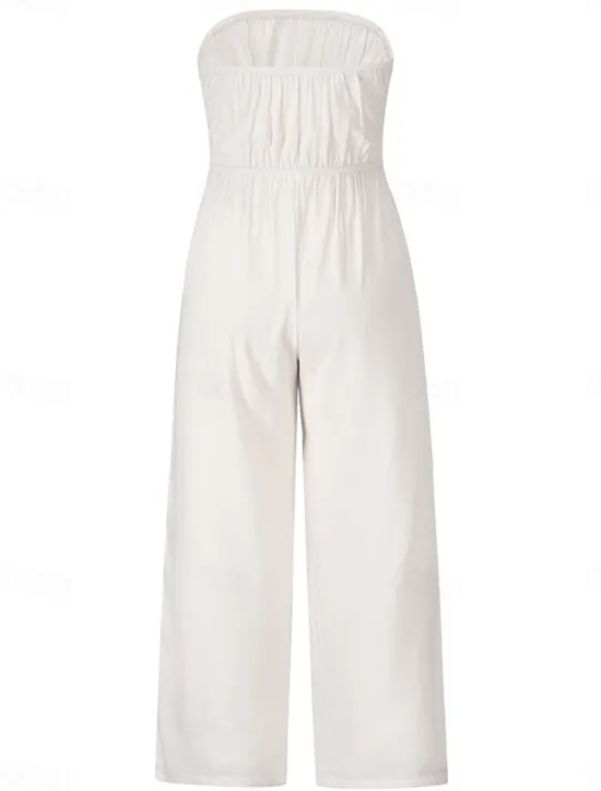 New Women's Normal Jumpsuit Streetwear Solid Color Sleeveless Strapless Lace up Backless Street Daily Regular Fit White Green Apricot Summer Women Jumpsuits