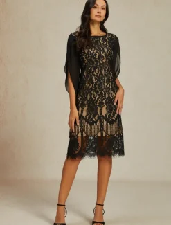 Women's Normal Knee Length Dress Dress Elegant Vintage Split Sleeve Party Wedding Guest Cocktail Party Regular Fit 3/4 Length Sleeve Crew Neck Summer Spring Fall Women Cocktail Dress