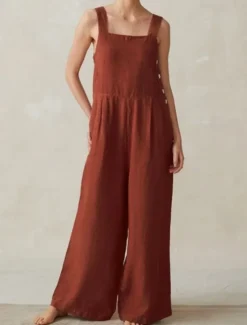 Discount Women's Normal Linen-Inspired Pants Streetwear Solid Color Sleeveless U Neck Pocket Street Daily Regular Fit Black Red Blue Summer Women Pants
