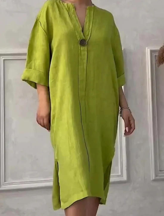 Discount Women's Normal Maxi Dress Linen-Inspired Dresses Cotton Maxi Dress Casual Street Regular Fit Solid Color Crew Neck Royal Blue Green Apricot Spring Fall Women Dresses
