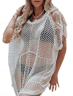 Online Women's Normal Midi Dress Sundress Tropical Hawaiian Beach Regular Fit Plain Short Sleeve Crew Neck Summer Women Cover Up