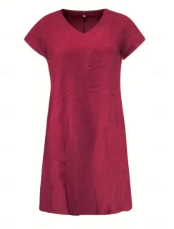 Clearance Women's Normal Mini Dress Cotton Linen Dresses Shift Dress Bohemia Vacation Tropical Butterfly Sleeve Street Casual Daily Form Fit Solid Color Short Sleeve V Neck Yellow Light Green Wine Royal Blue Women Dresses