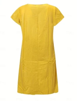 Clearance Women's Normal Mini Dress Cotton Linen Dresses Shift Dress Bohemia Vacation Tropical Butterfly Sleeve Street Casual Daily Form Fit Solid Color Short Sleeve V Neck Yellow Light Green Wine Royal Blue Women Dresses