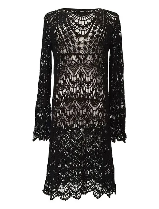 Hot Women's Normal Mini Dress White Dress Boho Chic Dresses Boho Dress White Boho Dress Vacation Fashion Sexy Vacation Athleisure Holiday Regular Fit Pure Color 3/4 Length Sleeve V Neck Plunge Black Women White Dresses