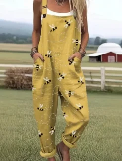 Best Women's Normal Overall Active Floral Sleeveless Round Neck Pocket Print Vacation Daily Regular Fit Yellow Pink Red Summer Women Graphic Jumpsuit