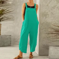Sale Women's Normal Overall Dungarees Holiday Solid Color Sleeveless Sleeveless Straight Square Neck Pocket Vacation Dailywear Loose Fit Black Army Green Red Spring Women Overalls|Sets