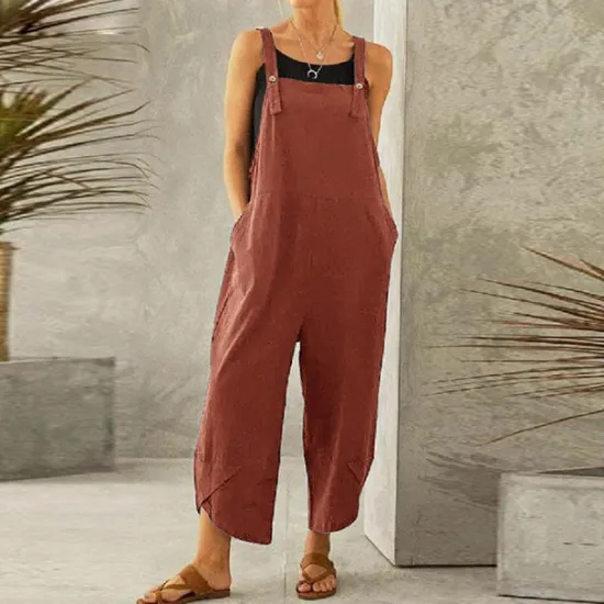 Sale Women's Normal Overall Dungarees Holiday Solid Color Sleeveless Sleeveless Straight Square Neck Pocket Vacation Dailywear Loose Fit Black Army Green Red Spring Women Overalls|Sets