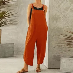 Sale Women's Normal Overall Dungarees Holiday Solid Color Sleeveless Sleeveless Straight Square Neck Pocket Vacation Dailywear Loose Fit Black Army Green Red Spring Women Overalls|Sets