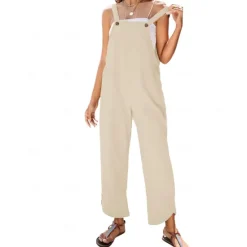 Sale Women's Normal Overall Dungarees Holiday Solid Color Sleeveless Sleeveless Straight Square Neck Pocket Vacation Dailywear Loose Fit Black Army Green Red Spring Women Overalls|Sets