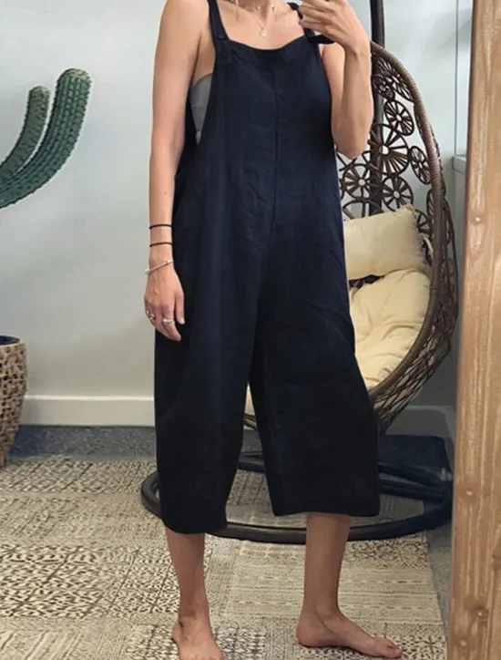 Women's Normal Overall Streetwear Solid Color Sleeveless Square Neck Pocket Street Daily Regular Fit Black Yellow Army Green Summer Women Overalls