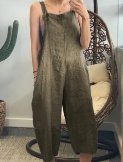 Women's Normal Overall Streetwear Solid Color Sleeveless Square Neck Pocket Street Daily Regular Fit Black Yellow Army Green Summer Women Overalls
