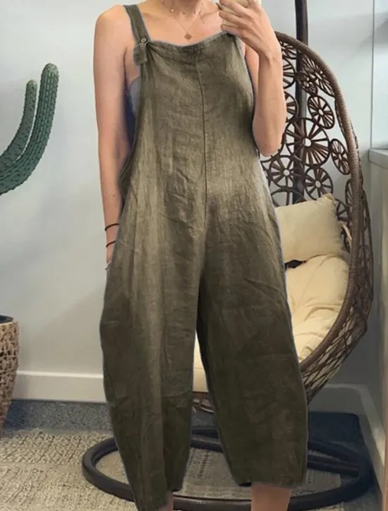 Women's Normal Overall Streetwear Solid Color Sleeveless Square Neck Pocket Street Daily Regular Fit Black Yellow Army Green Summer Women Overalls