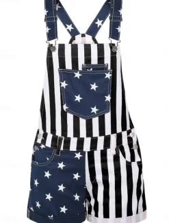 Best Women's Normal Overall Streetwear National Flag Sleeveless Square Neck Buttons Pocket Street Daily Regular Fit Black Red Summer Women Overalls