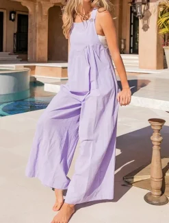 Outlet Women's Normal Overall Streetwear Solid Color Sleeveless U Neck Buttons Pocket Street Daily Regular Fit Pink Purple Fuchsia Summer Women Overalls