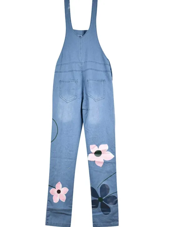 Hot Women's Normal Overall Streetwear Floral Sleeveless Pocket Print Daily Going out Regular Fit Blue Gray Light Blue Women Overalls