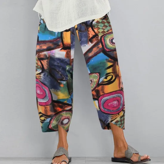 Online Women's Normal Pants Chinos Slacks Basic Casual / Sporty Ankle-Length Mid Waist Graphic Prints Graffiti Pocket Baggy Print Comfort Inelastic Daily Weekend Pink Red Blue Light Blue Summer Women Pants