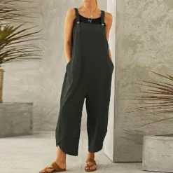 Discount Women's Normal Pants Trousers Jumpsuit Rompers Fashion Ankle-Length Mid Waist Plain Side Pockets Wide Leg Comfort Micro-elastic Casual Weekend Black Dusty Rose Red Blue Summer Spring & Fall Loose Fit Women Overalls