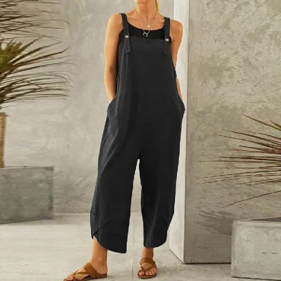 Discount Women's Normal Pants Trousers Jumpsuit Rompers Fashion Ankle-Length Mid Waist Plain Side Pockets Wide Leg Comfort Micro-elastic Casual Weekend Black Dusty Rose Red Blue Summer Spring & Fall Loose Fit Women Overalls