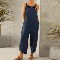 Discount Women's Normal Pants Trousers Jumpsuit Rompers Fashion Ankle-Length Mid Waist Plain Side Pockets Wide Leg Comfort Micro-elastic Casual Weekend Black Dusty Rose Red Blue Summer Spring & Fall Loose Fit Women Overalls