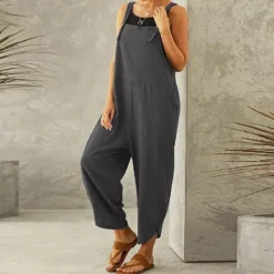 Discount Women's Normal Pants Trousers Jumpsuit Rompers Fashion Ankle-Length Mid Waist Plain Side Pockets Wide Leg Comfort Micro-elastic Casual Weekend Black Dusty Rose Red Blue Summer Spring & Fall Loose Fit Women Overalls