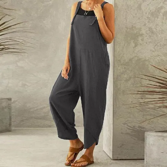 Discount Women's Normal Pants Trousers Jumpsuit Rompers Fashion Ankle-Length Mid Waist Plain Side Pockets Wide Leg Comfort Micro-elastic Casual Weekend Black Dusty Rose Red Blue Summer Spring & Fall Loose Fit Women Overalls