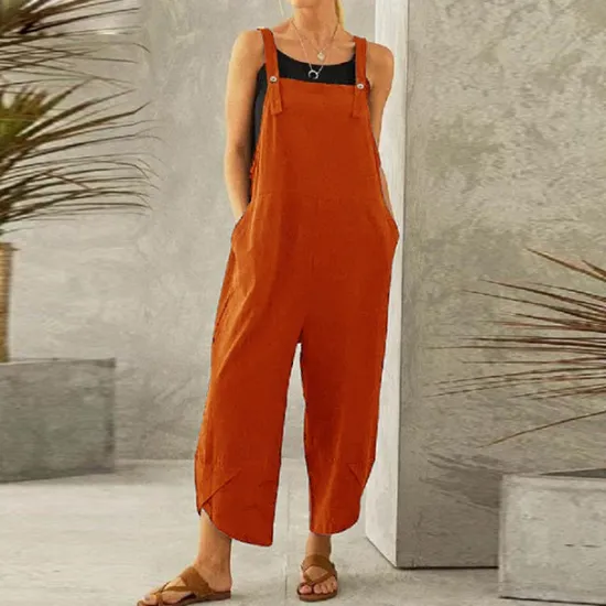 Discount Women's Normal Pants Trousers Jumpsuit Rompers Fashion Ankle-Length Mid Waist Plain Side Pockets Wide Leg Comfort Micro-elastic Casual Weekend Black Dusty Rose Red Blue Summer Spring & Fall Loose Fit Women Overalls
