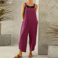 Discount Women's Normal Pants Trousers Jumpsuit Rompers Fashion Ankle-Length Mid Waist Plain Side Pockets Wide Leg Comfort Micro-elastic Casual Weekend Black Dusty Rose Red Blue Summer Spring & Fall Loose Fit Women Overalls