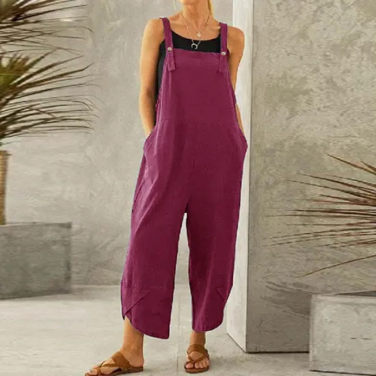 Discount Women's Normal Pants Trousers Jumpsuit Rompers Fashion Ankle-Length Mid Waist Plain Side Pockets Wide Leg Comfort Micro-elastic Casual Weekend Black Dusty Rose Red Blue Summer Spring & Fall Loose Fit Women Overalls