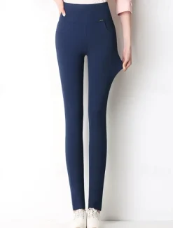 New Women's Normal Pants Trousers Leggings Fashion Full Length High Waist Solid Color Tummy Control Butt Lift Comfort Stretchy Daily Going out Black White Wine Royal Blue Fall & Winter Skinny Women Leggings