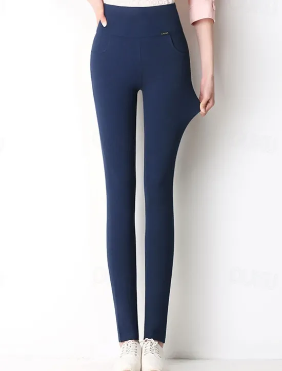 New Women's Normal Pants Trousers Leggings Fashion Full Length High Waist Solid Color Tummy Control Butt Lift Comfort Stretchy Daily Going out Black White Wine Royal Blue Fall & Winter Skinny Women Leggings