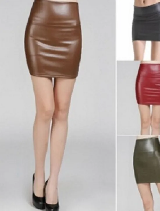 Best Women's Normal Pencil Bodycon Work Skirts Sexy Mini High Waist Skirts Solid Colored Inelastic Holiday Casual Daily Black Red Brown Summer PU Faux Leather Women Skirts