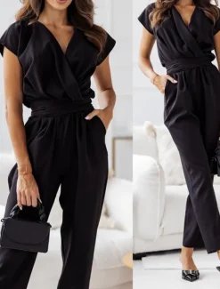 New Women's Normal2 Pieces SetsStreetwear Casual Half Sleeve V Neck Solid Color Pocket Belted Street Daily Going out Black Fuchsia Apricot Summer Regular Fit Women Two Piece Sets