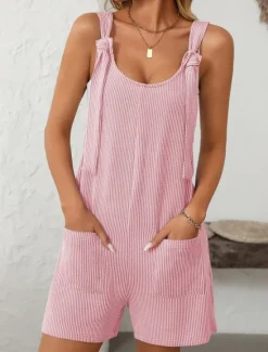 New Women's Normal Romper Active Striped Sleeveless Round Neck High Waist Vacation Daily Regular Fit Pink Light Blue Summer Women Rompers
