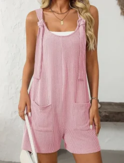 New Women's Normal Romper Active Striped Sleeveless Round Neck High Waist Vacation Daily Regular Fit Pink Light Blue Summer Women Rompers