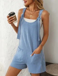 New Women's Normal Romper Active Striped Sleeveless Round Neck High Waist Vacation Daily Regular Fit Pink Light Blue Summer Women Rompers