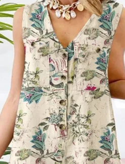 Clearance Women's Normal Romper Active Floral Sleeveless V Neck Buttons High Waist Vacation Daily Regular Fit Yellow Red Navy Blue Summer Women Rompers