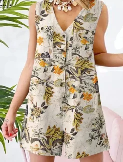 Clearance Women's Normal Romper Active Floral Sleeveless V Neck Buttons High Waist Vacation Daily Regular Fit Yellow Red Navy Blue Summer Women Rompers