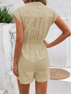 Hot Women's Normal Romper Active Striped Sleeveless V Neck Lace up Pocket Vacation Daily Regular Fit Red Blue Green Summer Women Rompers