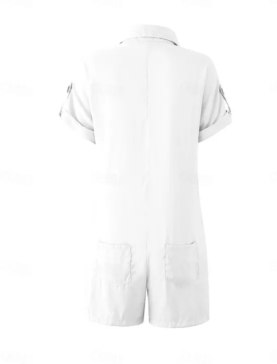 Hot Women's Normal Romper Active Solid Color Short Sleeve Shirt Collar Buttons Vacation Daily Regular Fit White Pink Summer Women Rompers|Sets