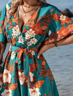 Online Women's Normal Romper Active Floral Short Sleeve V Neck High Waist Print Vacation Daily Regular Fit Black Green Summer Women Rompers
