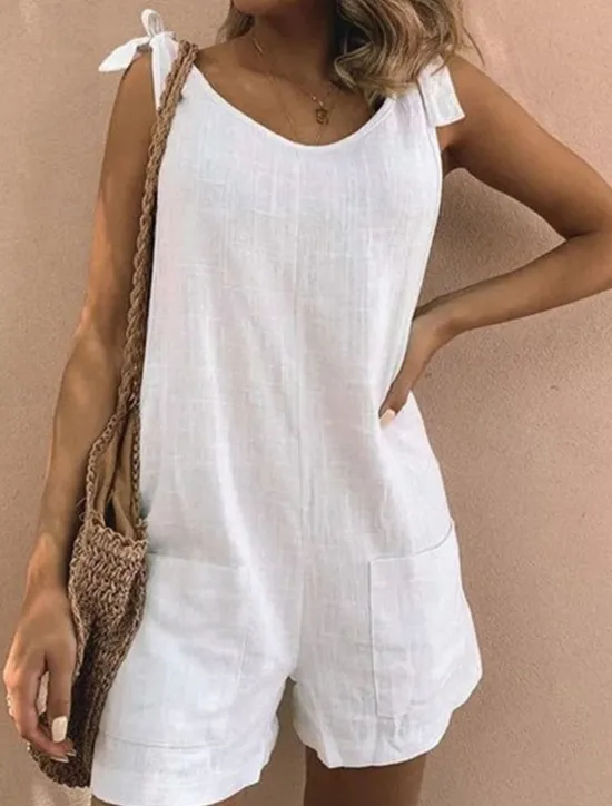 Best Women's Normal Romper Basic Solid Color Sleeveless V Neck Pocket Daily Weekend Regular Fit White Yellow Blue Summer Women Rompers