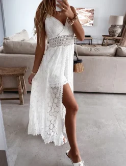 Hot Women's Normal Romper Streetwear Solid Color Sleeveless V Neck Lace Patchwork Street Daily Regular Fit Black White Summer Women Rompers