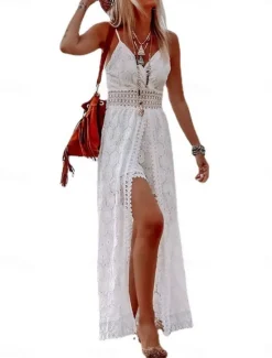 Hot Women's Normal Romper Streetwear Solid Color Sleeveless V Neck Lace Patchwork Street Daily Regular Fit Black White Summer Women Rompers