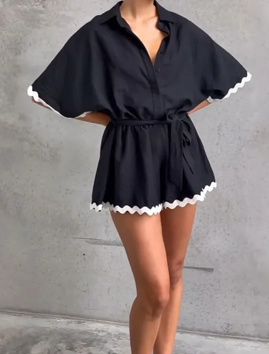 Women's Normal Romper Streetwear Color Block Short Sleeve Shirt Collar Belted Street Daily Regular Fit Summer Women Floral Dresses