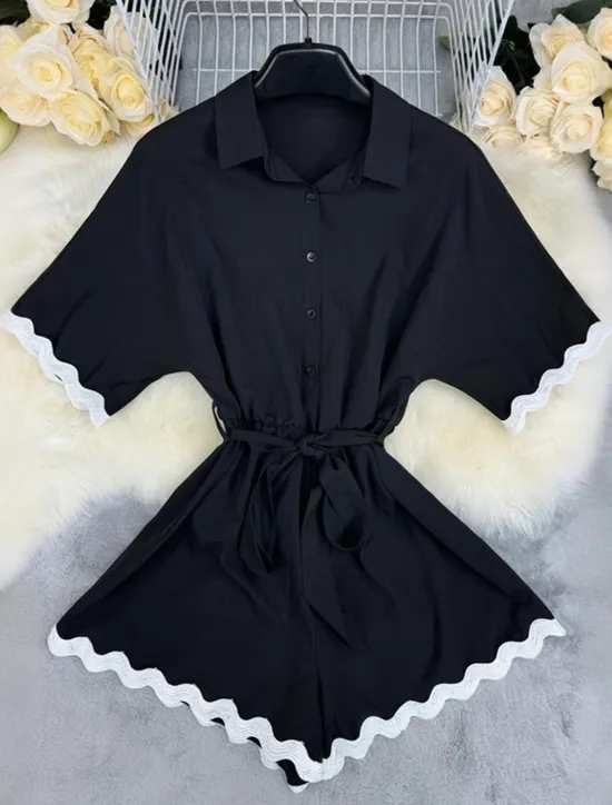 Women's Normal Romper Streetwear Color Block Short Sleeve Shirt Collar Belted Street Daily Regular Fit Summer Women Floral Dresses